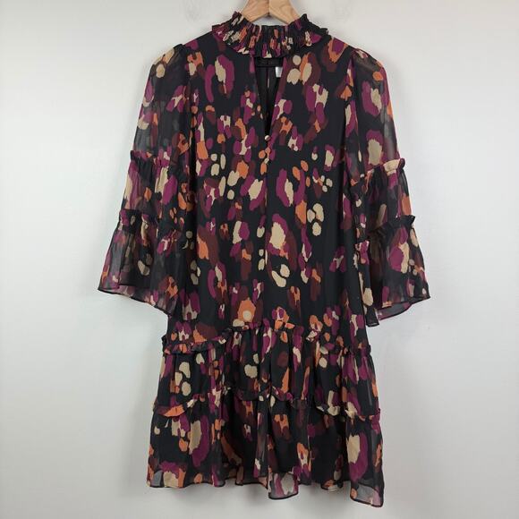Adelyn Rae Mini Dress Women's XS Multicolor Printed Sheer Ruffle Sleeve Party - Picture 1 of 9